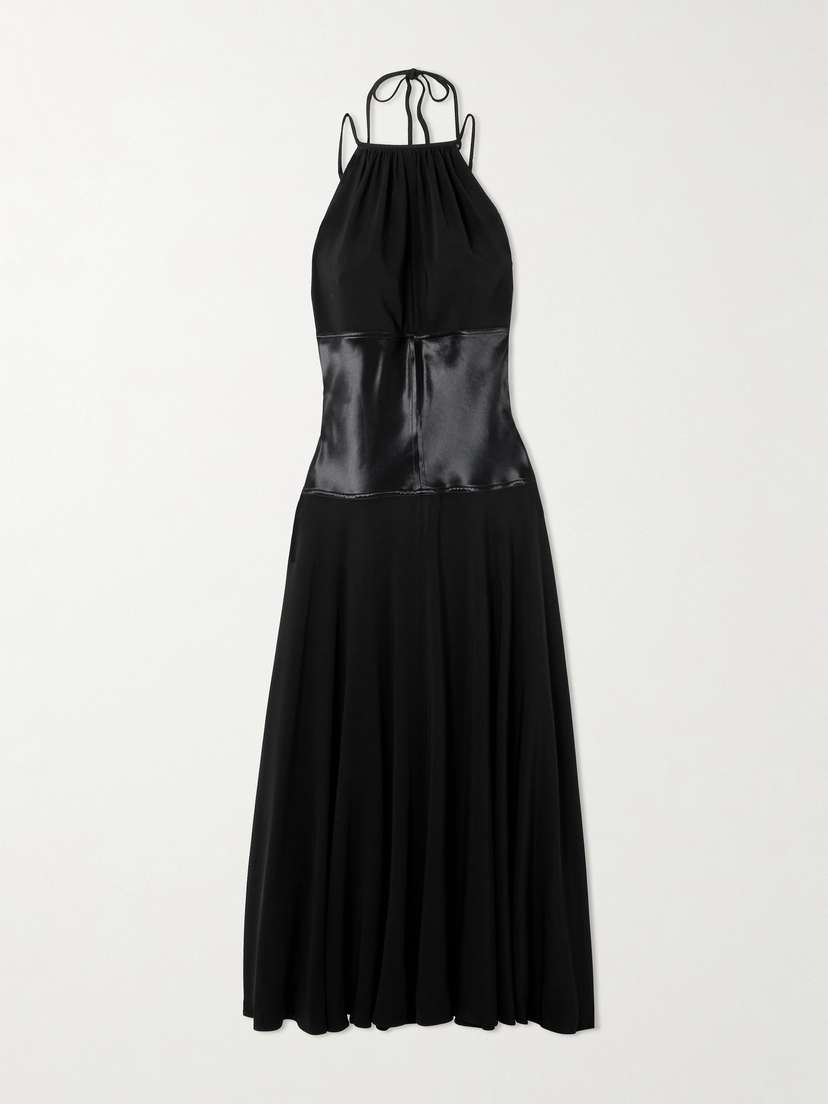 Ferragamo Cutout Paneled Satin And Cady Halterneck Maxi Dress