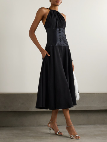 Ferragamo Cutout paneled satin and cady halterneck maxi dress