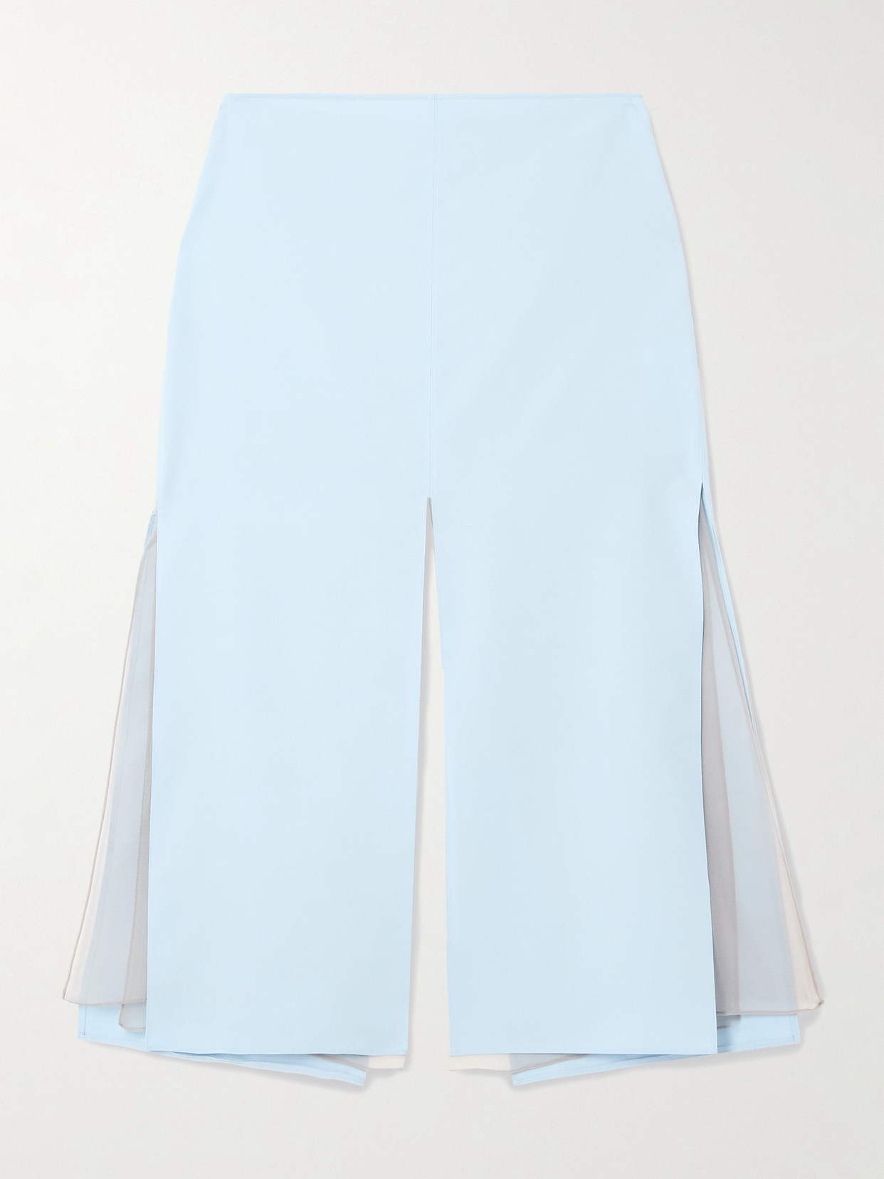 Ferragamo - Paneled Chiffon-trimmed Wool And Silk-blend Midi Skirt - Blue