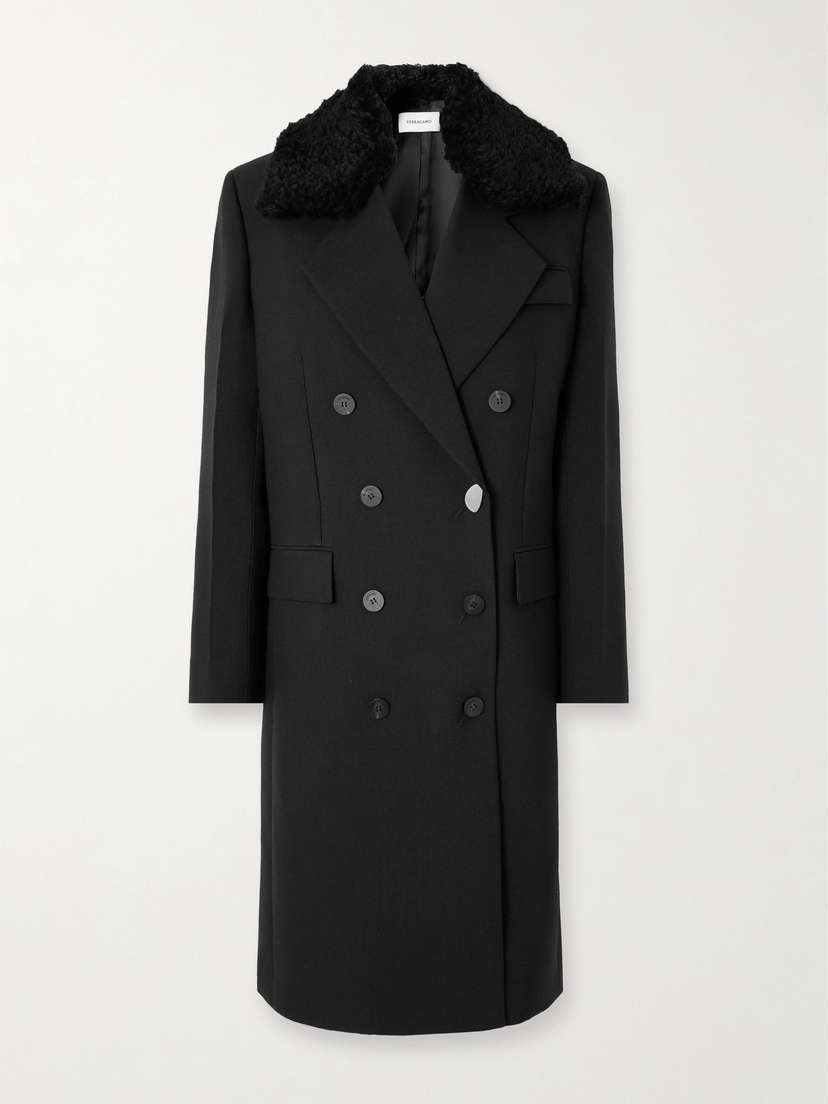 Ferragamo Double-breasted Shearling-trimmed Wool Coat