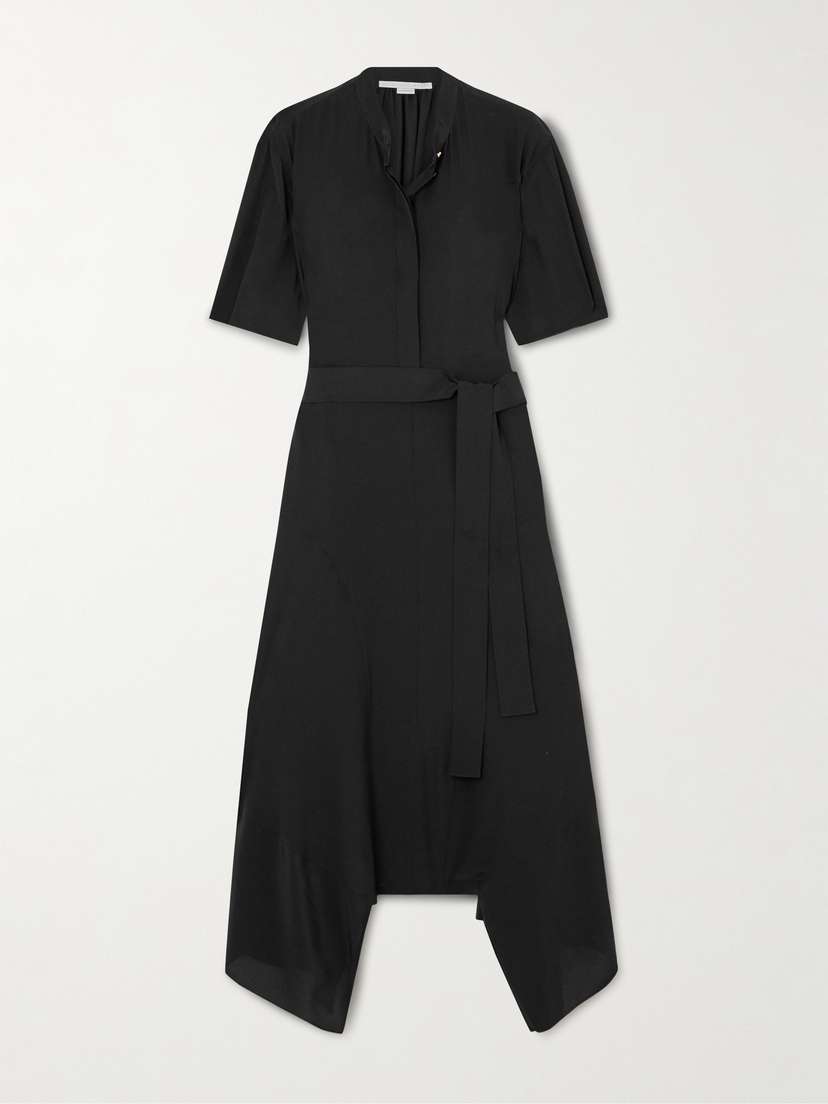 Stella McCartney Belted Asymmetric Silk Crepe De Chine Midi Dress