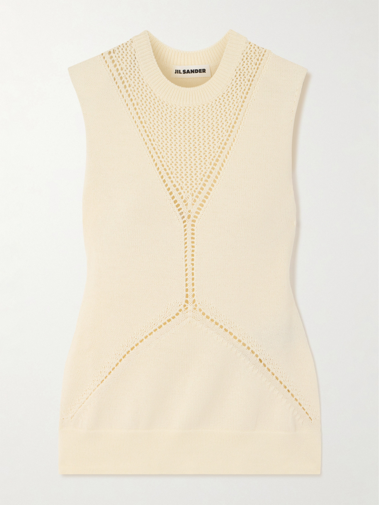 Jil Sander Pointelle-knit Wool And Cotton-blend Top In Neutrals