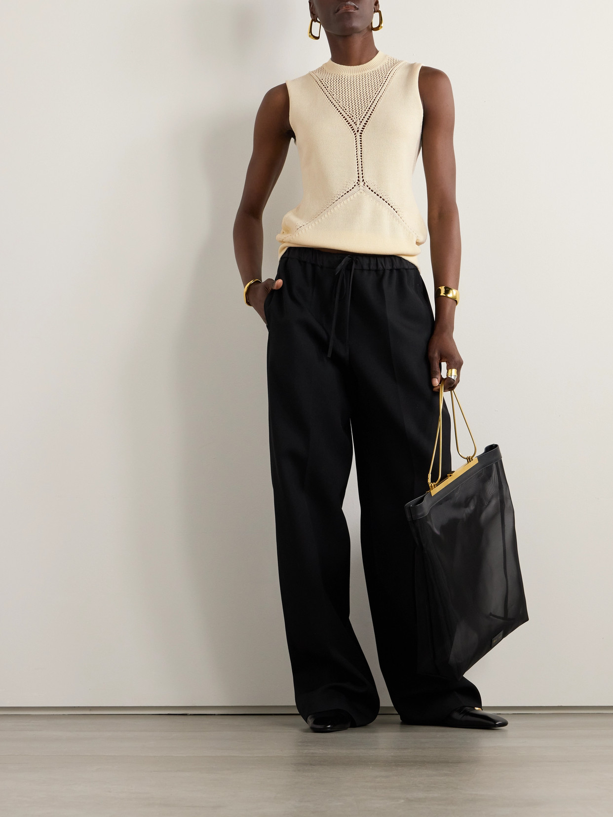Jil Sander Pointelle-knit Wool And Cotton-blend Top In Neutrals