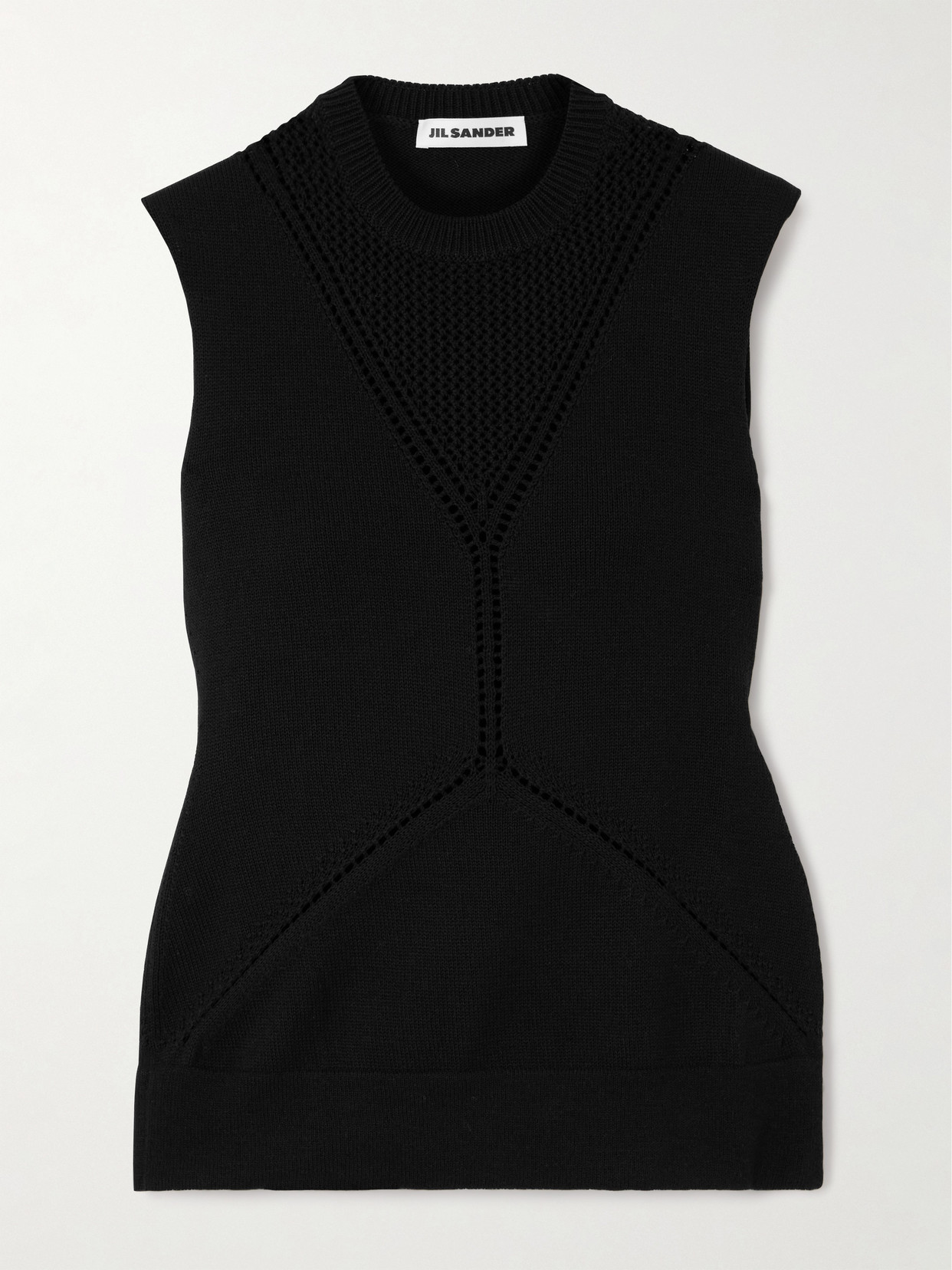 Jil Sander Pointelle-knit Wool And Cotton-blend Top In Black