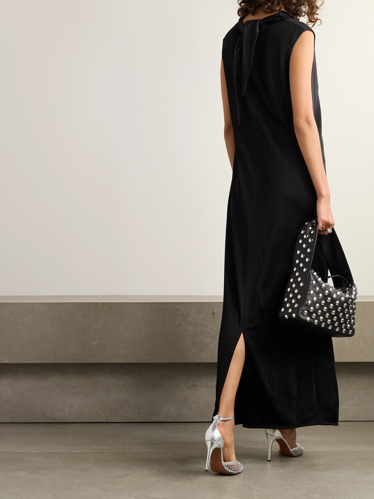 Jil Sander Draped Satin-jersey Maxi Dress In Black