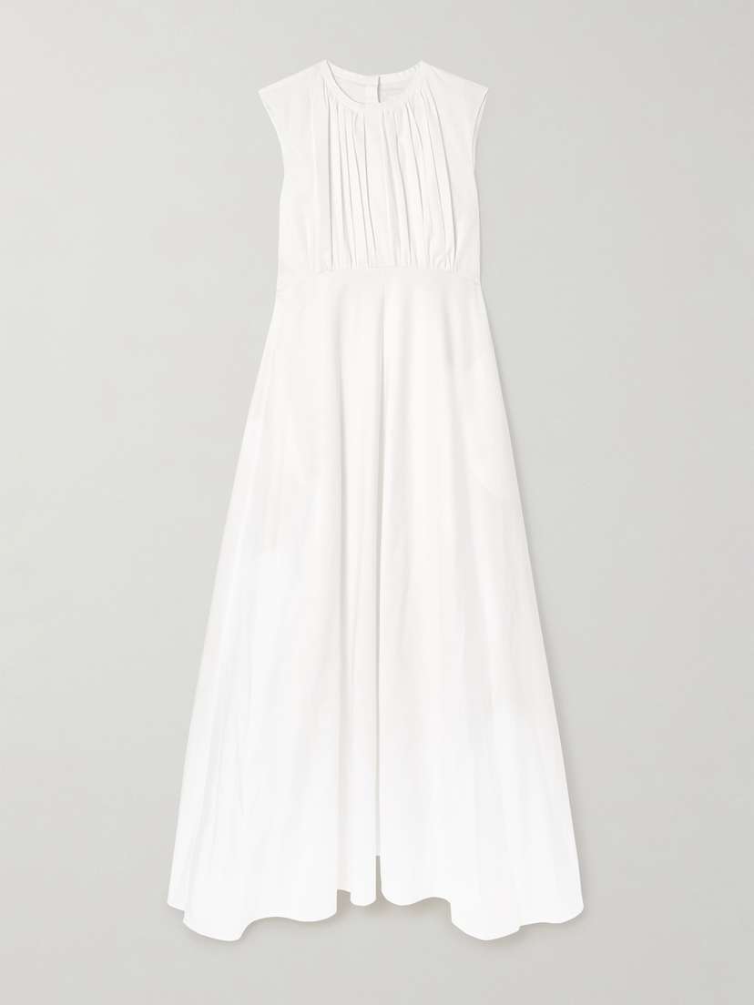 Jil Sander Gathered Pleated Cotton-poplin Maxi Dress