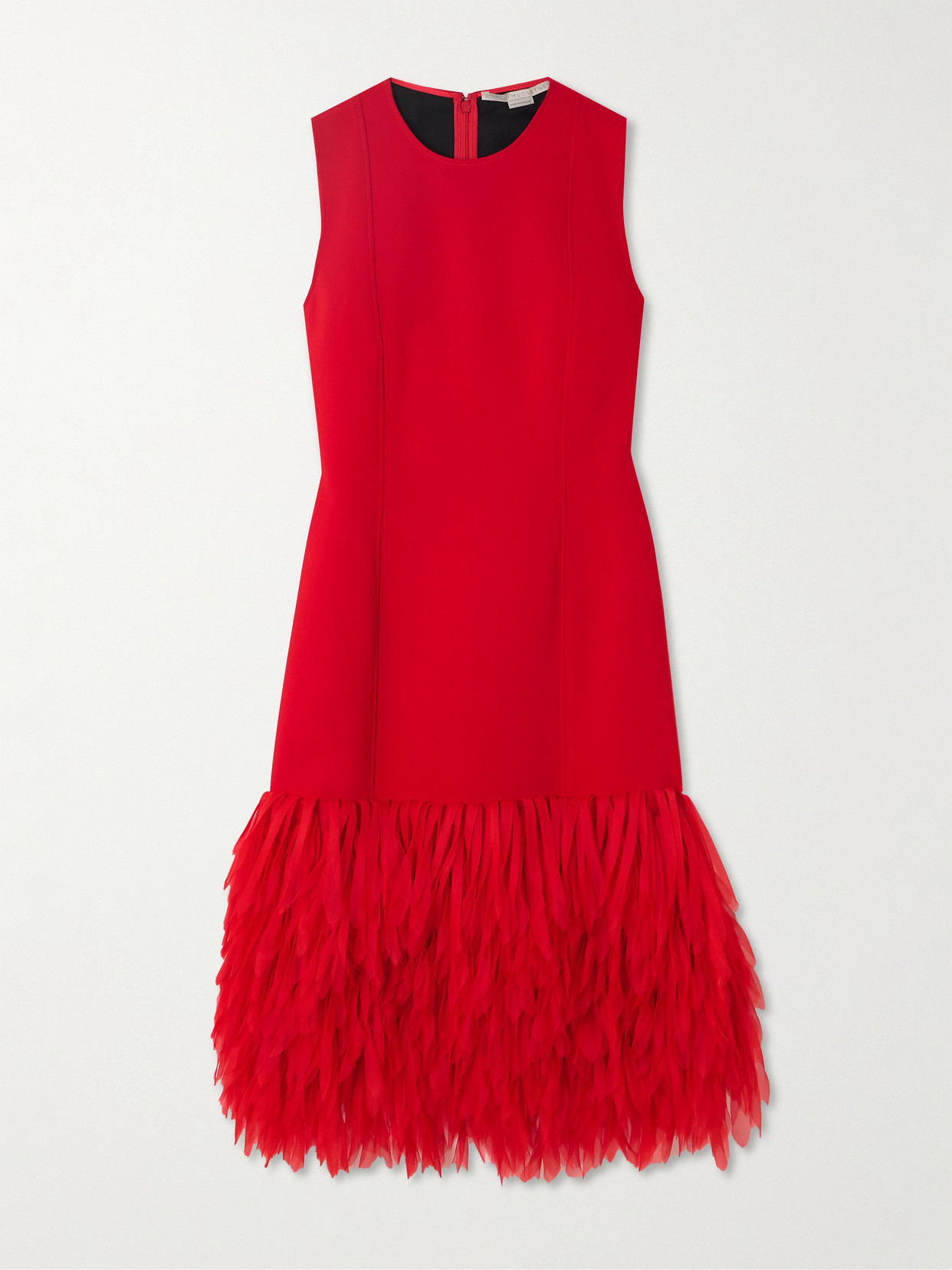 Stella Mccartney Fringed Organza-trimmed Crepe Midi Dress In Red