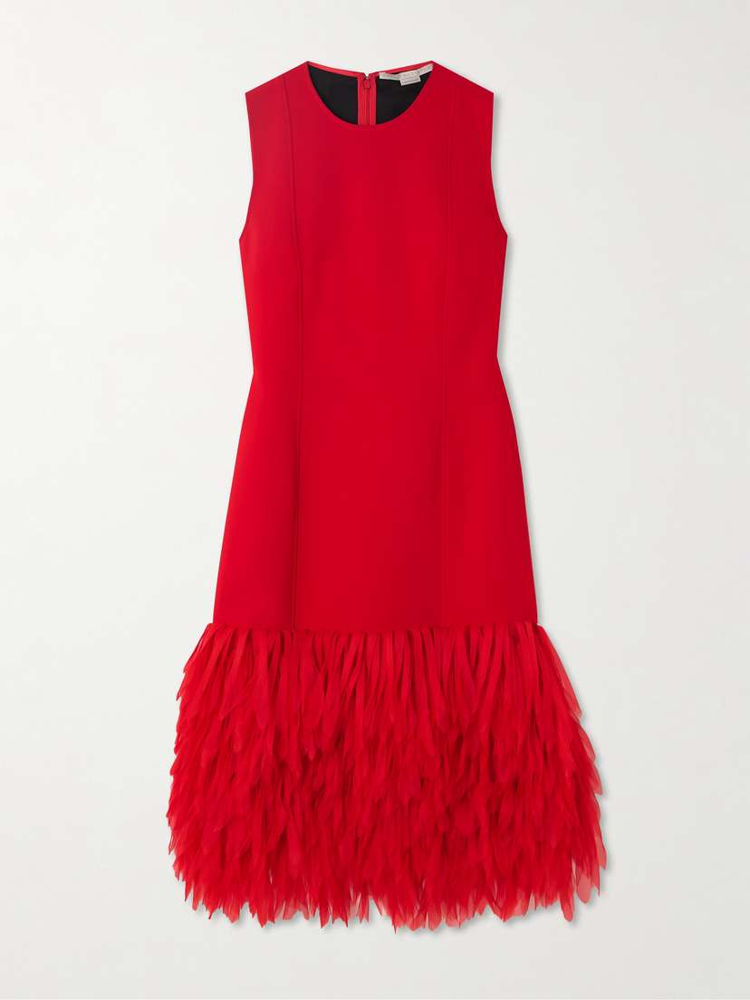 Stella McCartney Fringed Organza-trimmed Crepe Midi Dress
