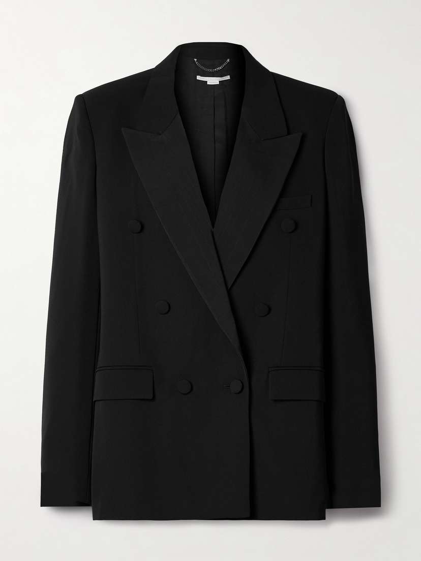 Stella McCartney Oversized Double-breasted Moire-trimmed Wool-blend Blazer
