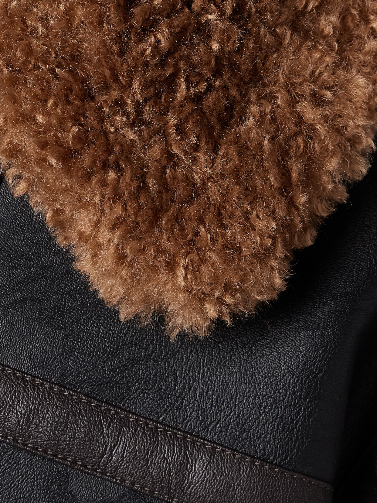 Oversized Plush-Trimmed Two-Tone Vegan Fabric Jacket
