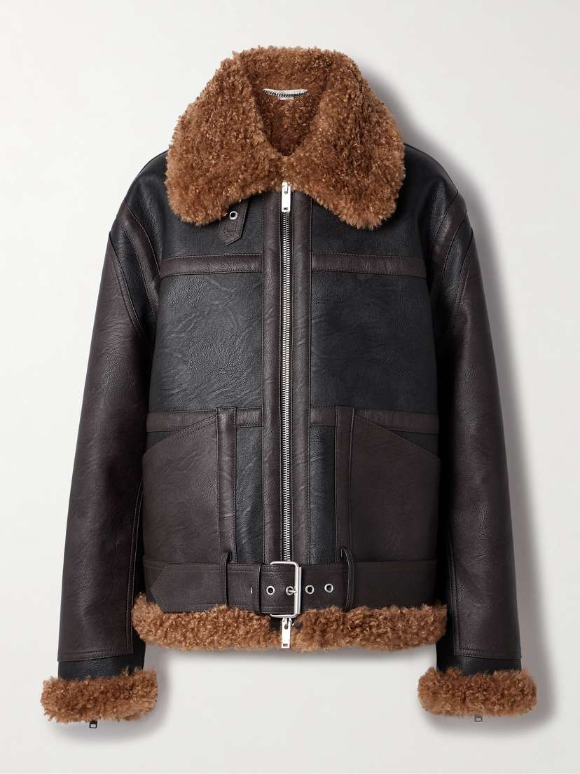 Stella McCartney Oversized Faux Shearling-trimmed Two-tone Vegan Leather Jacket