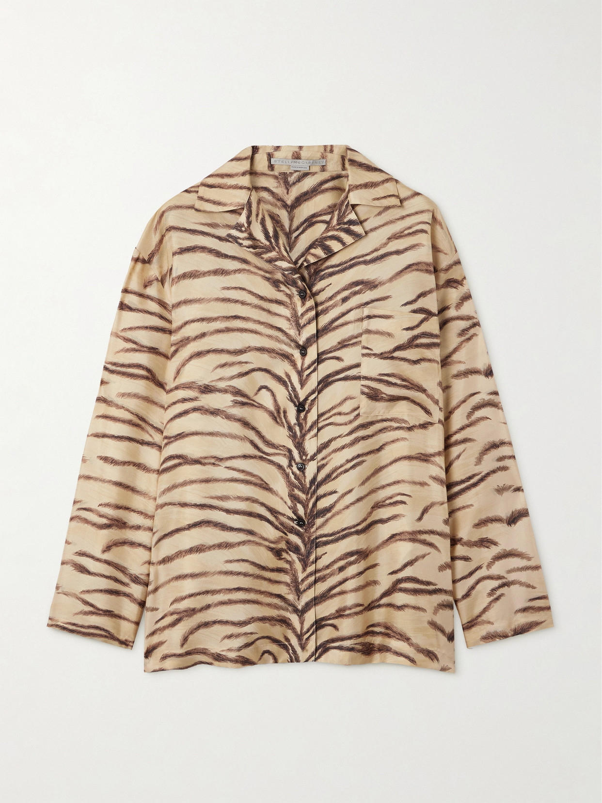 Stella Mccartney Tiger Print Long-sleeved Silk Shirt In Beige