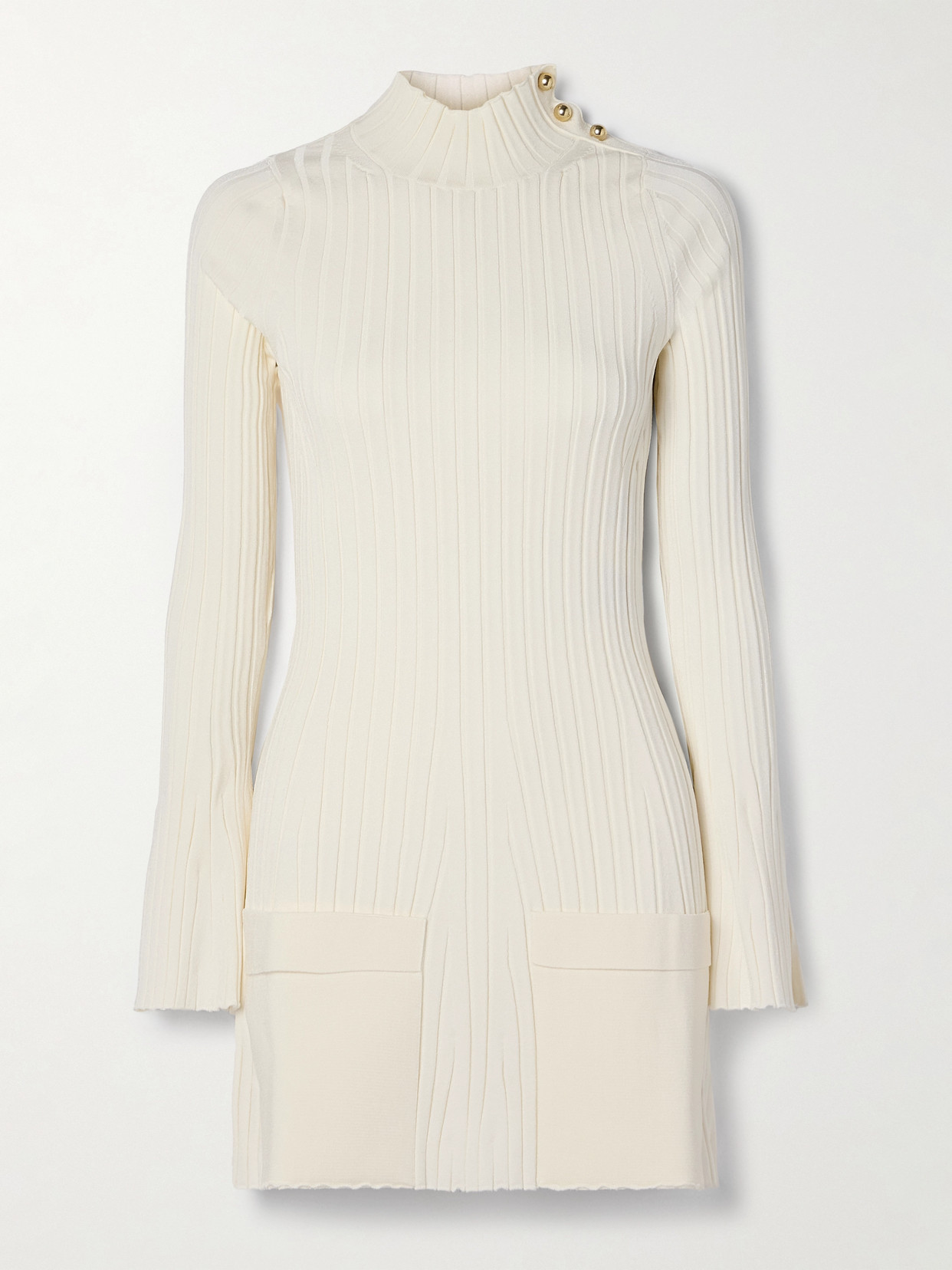 Stella McCartney - Button-detailed Ribbed-knit Mini Dress - Ivory