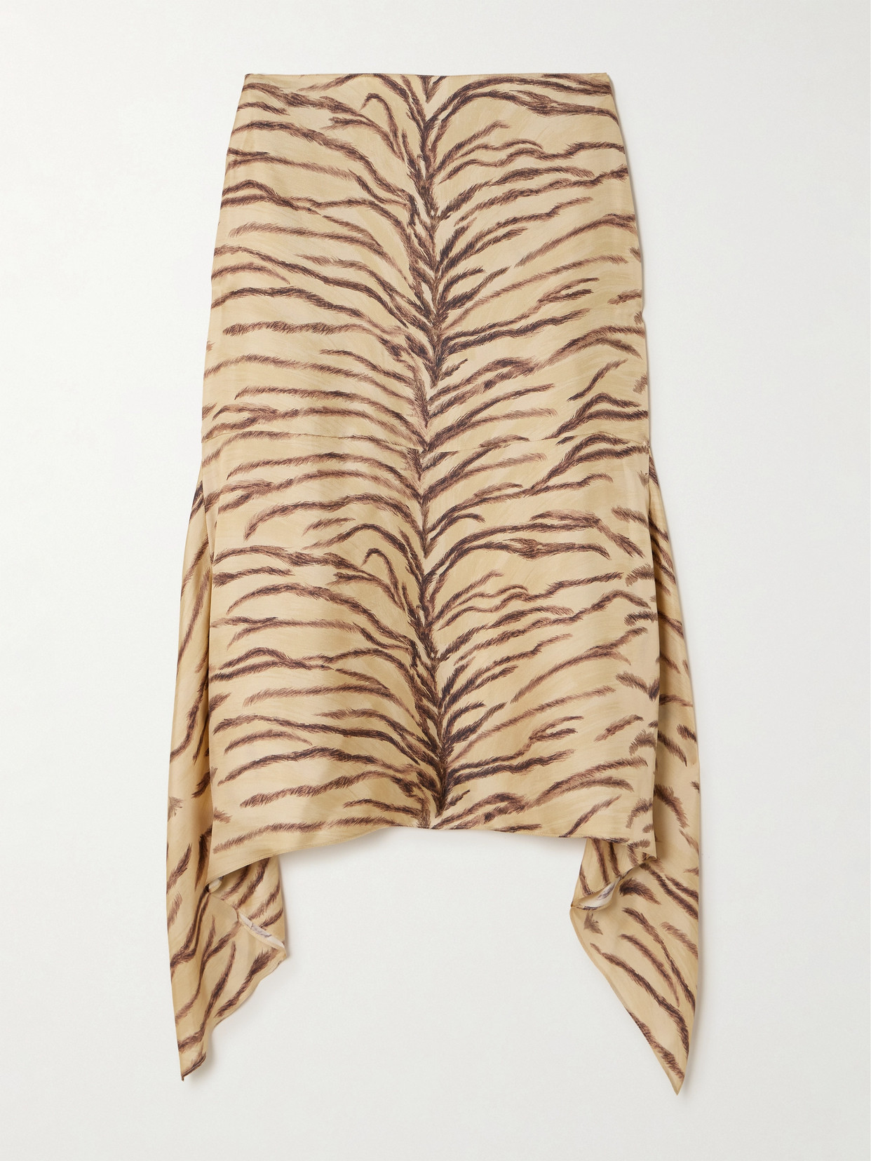 Stella Mccartney Asymmetric Ruffled Zebra-print Silk Midi Skirt In Neutrals