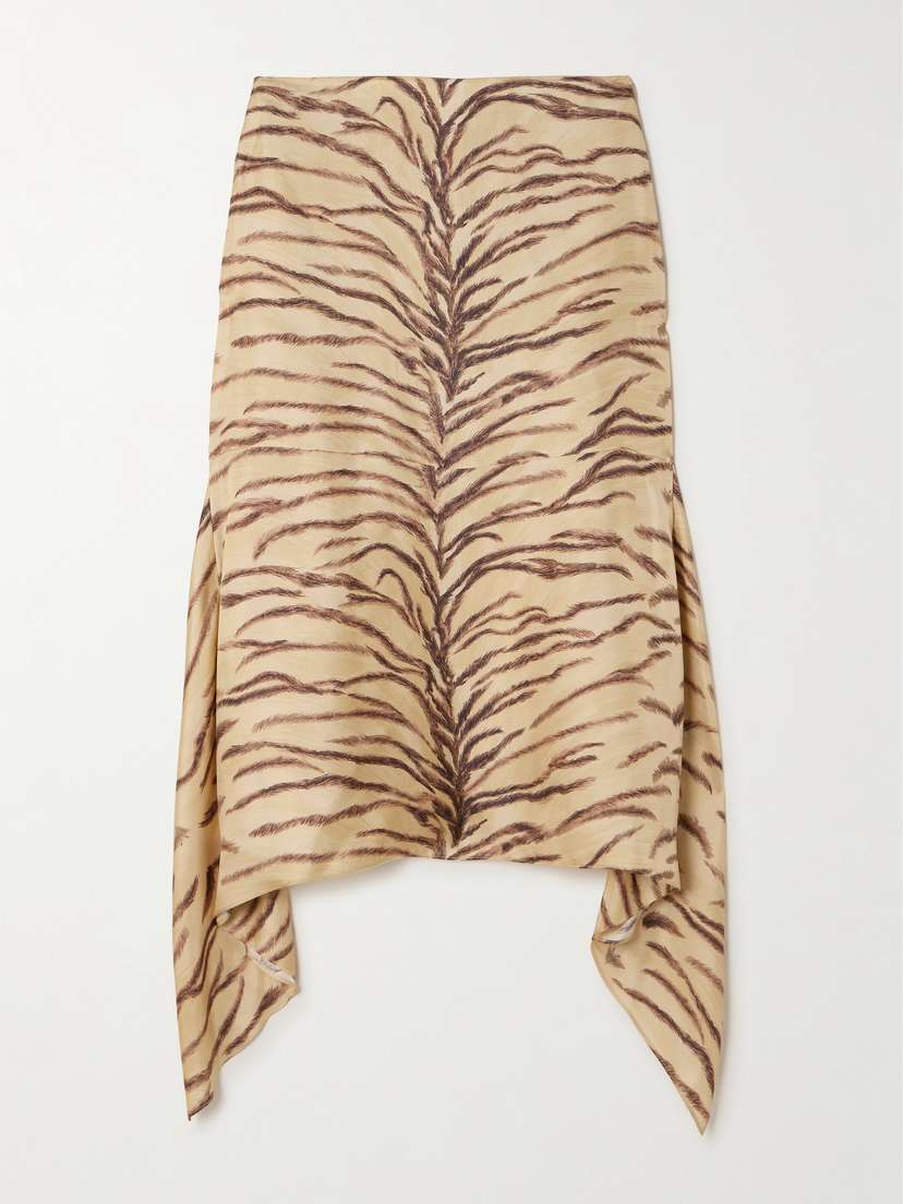 Stella McCartney Asymmetric Ruffled Zebra-print Silk Midi Skirt