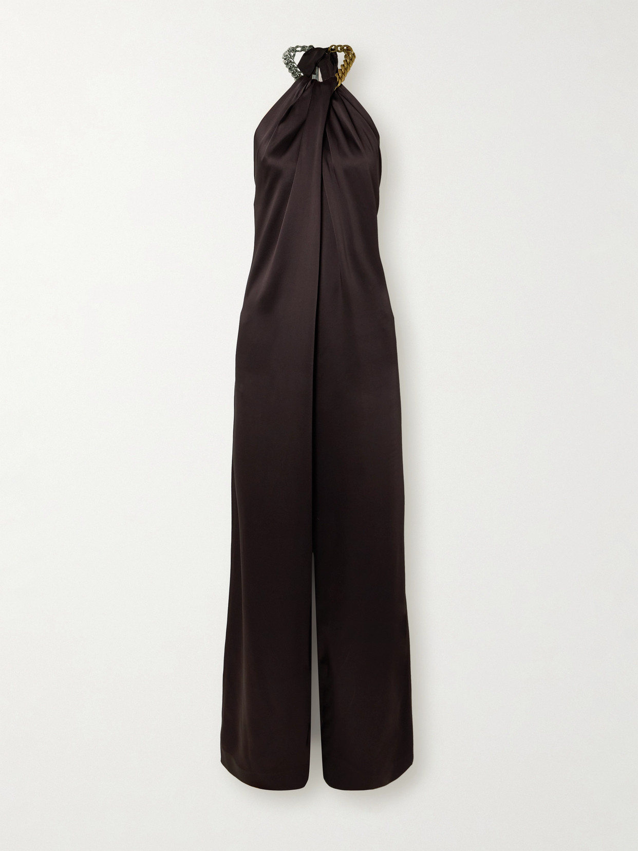 Stella Mccartney Chain-embellished Satin Jumpsuit In Brown