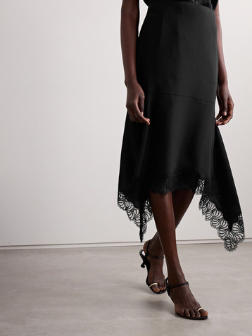 Stella McCartney Asymmetric lace-trimmed silk-crepe skirt