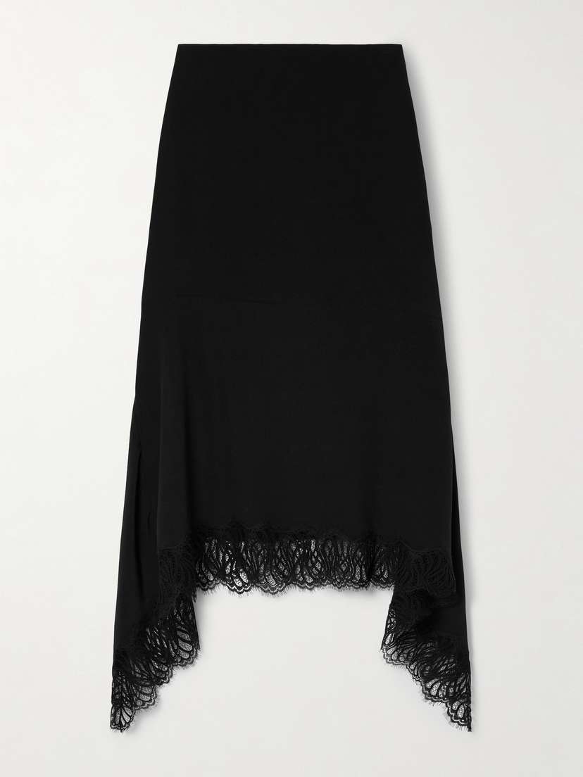 Stella McCartney Asymmetric Lace-trimmed Silk-crepe Skirt