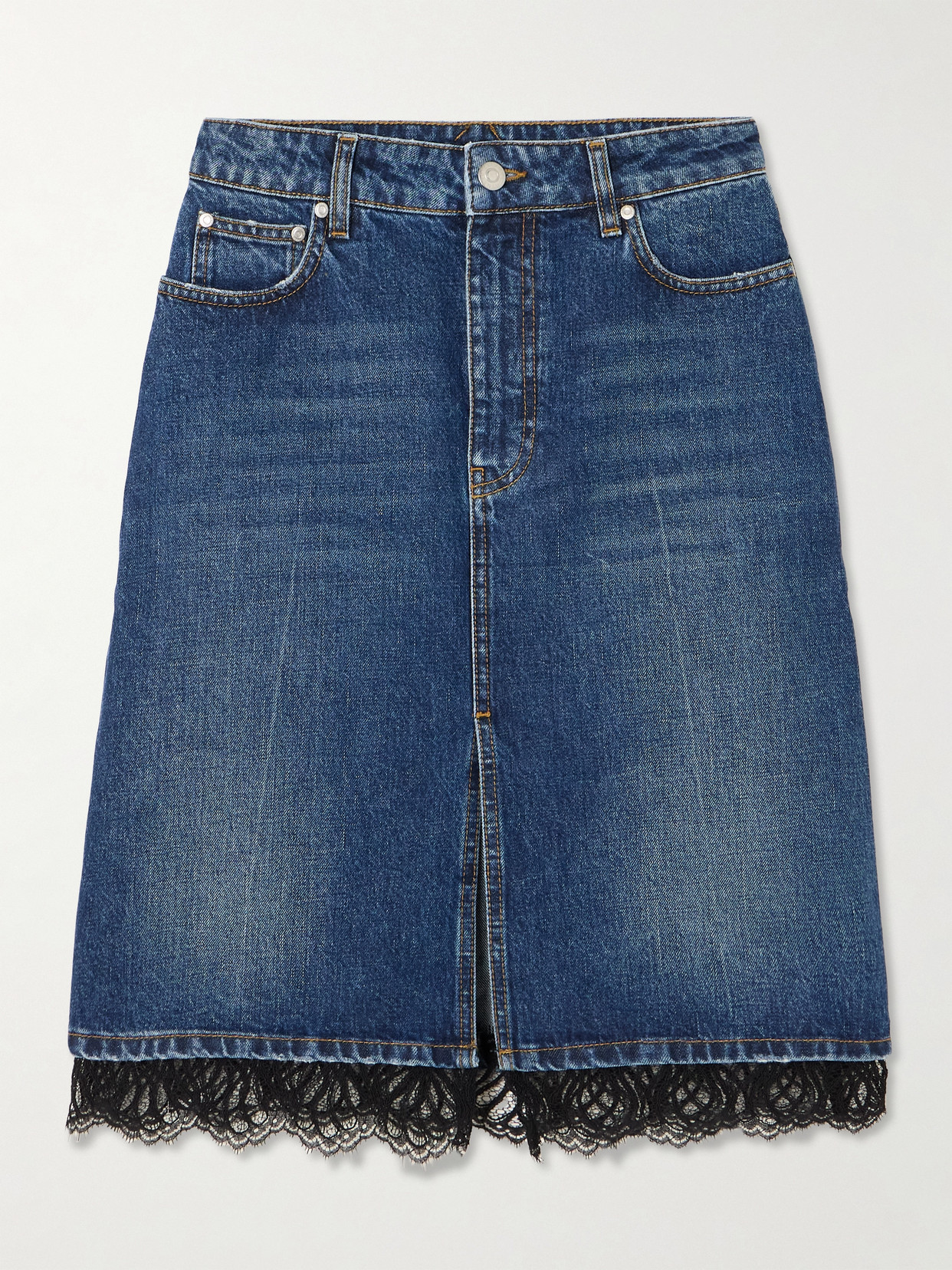 Stella McCartney - Lace-trimmed Denim Midi Skirt - Blue
