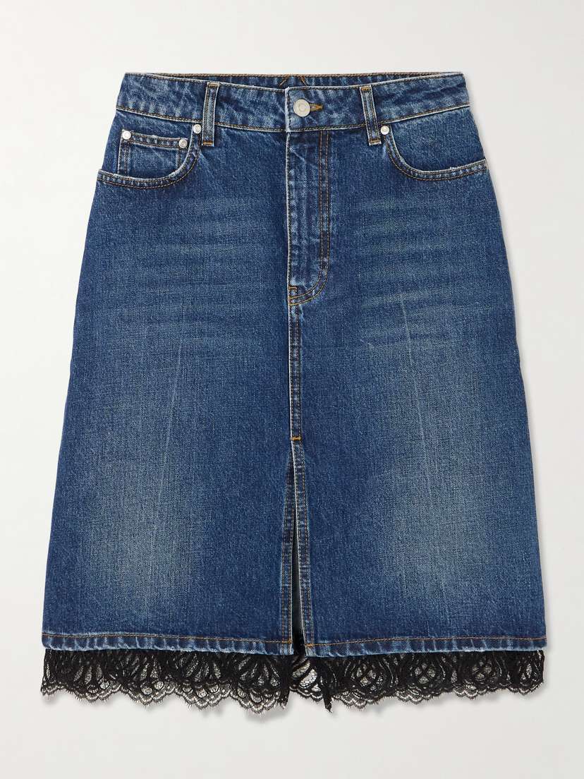 Stella McCartney Lace-trimmed Denim Midi Skirt