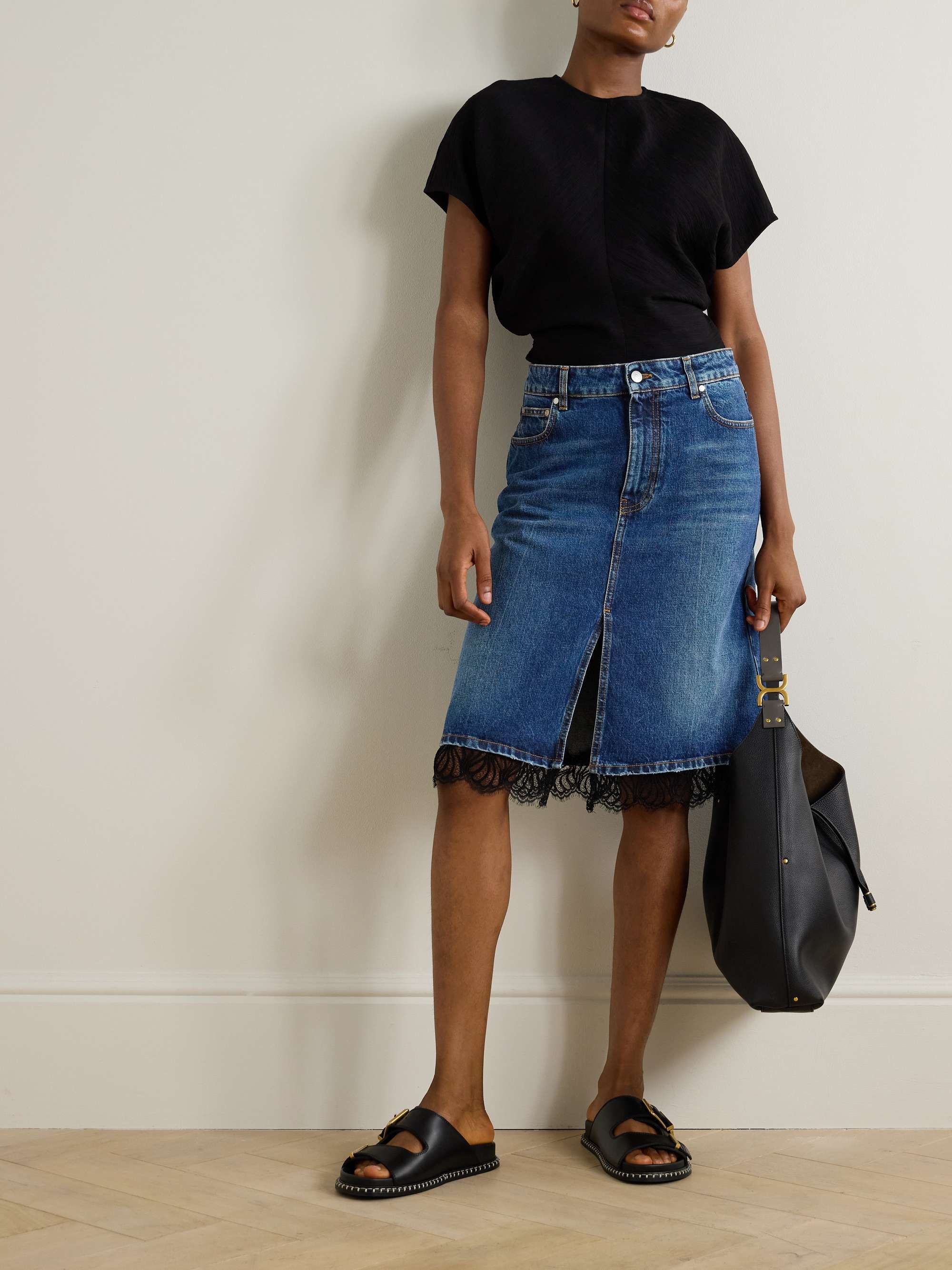 Jupe midi en jean a finitions en dentelle STELLA MCCARTNEY pour femme NET A PORTER