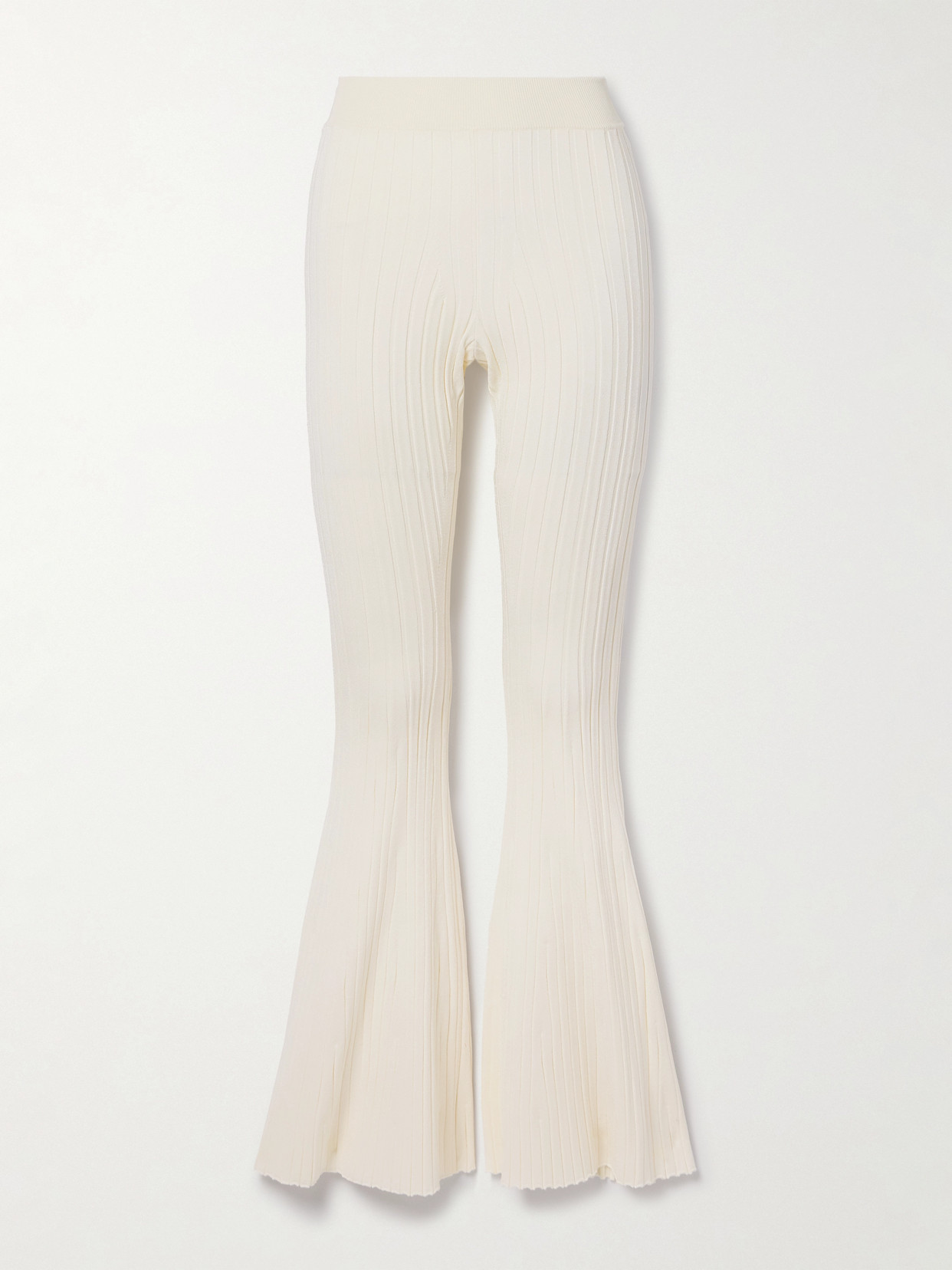 Stella Mccartney Ribbed-knit Flared Trousers In Neutrals