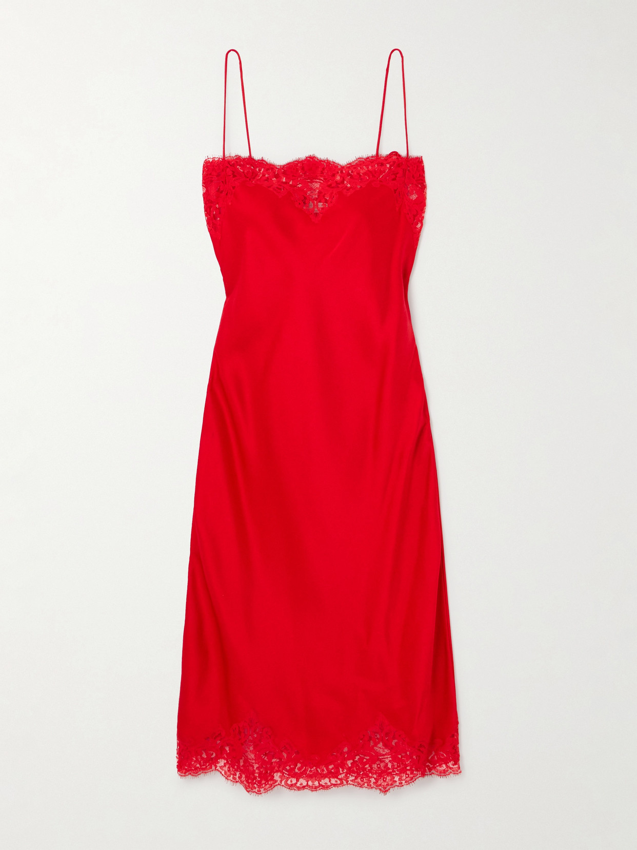 Stella McCartney - Lace-trimmed Satin Midi Dress - Red