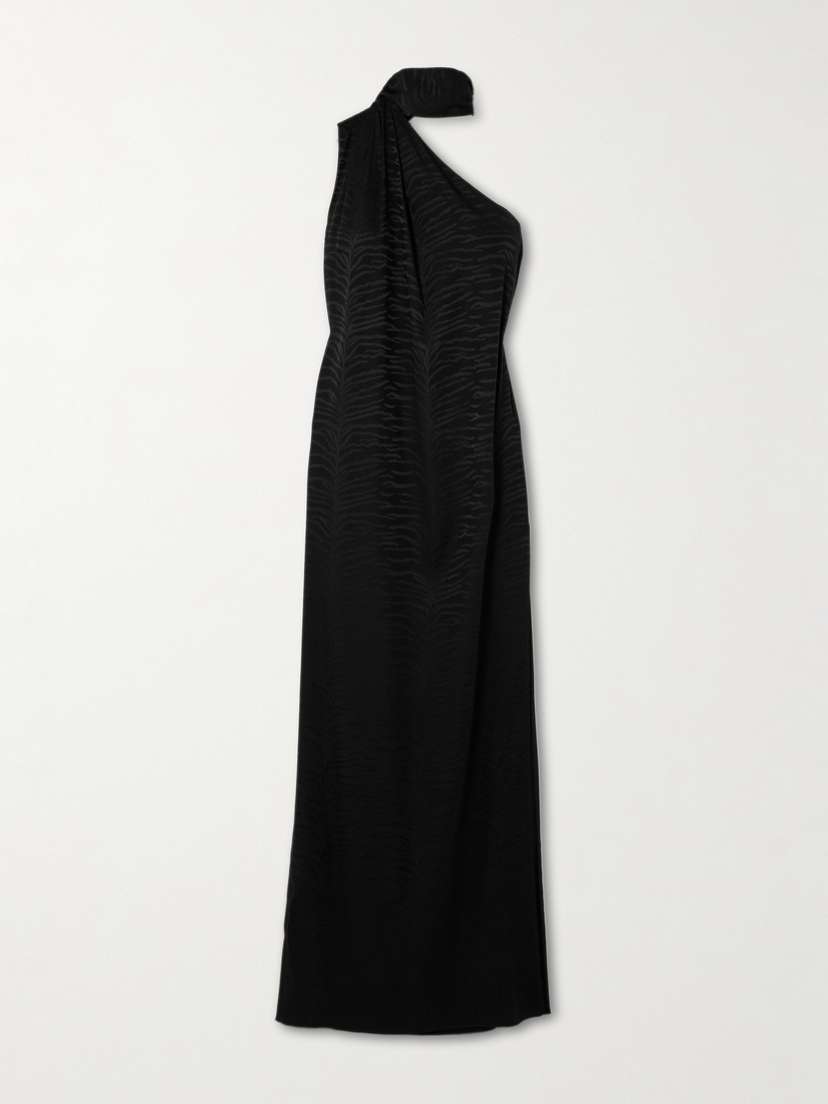 Stella McCartney One-shoulder Scarf-detailed Silk-blend Jacquard Gown