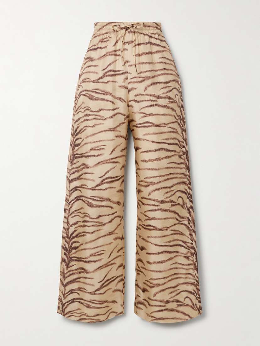 Stella McCartney Tiger-print Silk-twill Wide-leg Pants