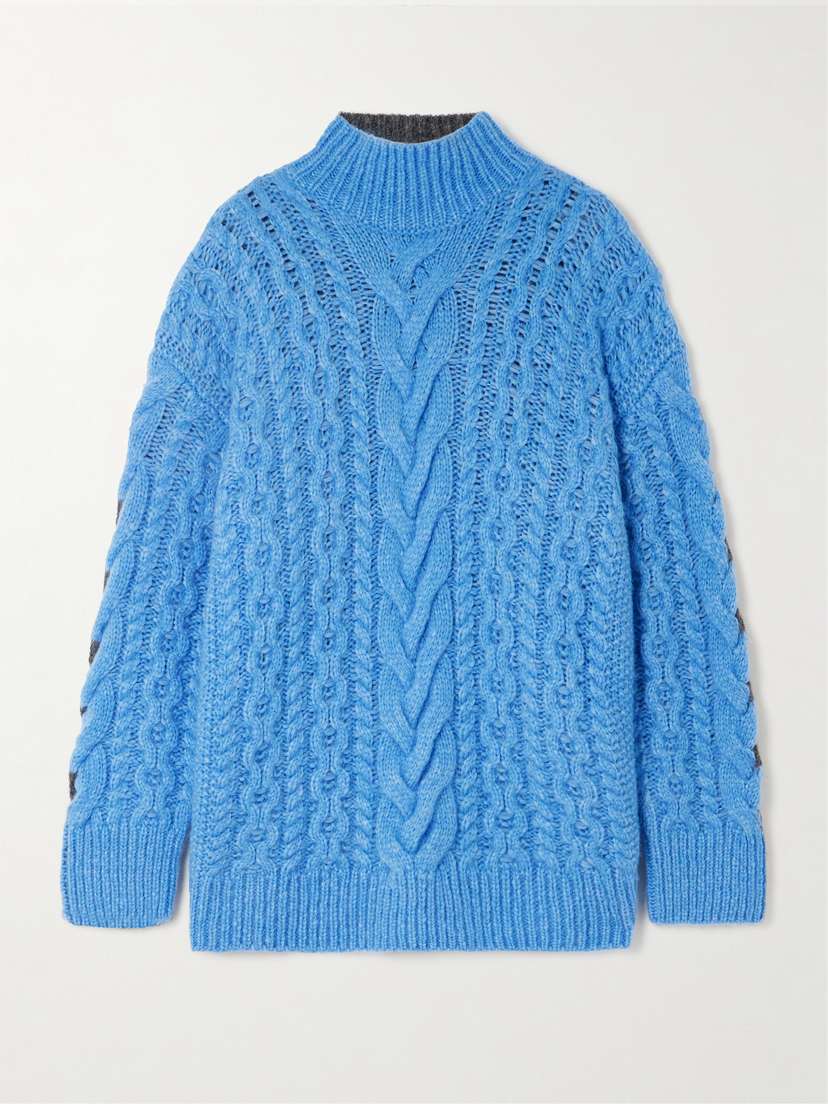 Stella McCartney Oversized Two-tone Cable-knit Alpaca-blend Turtleneck Sweater