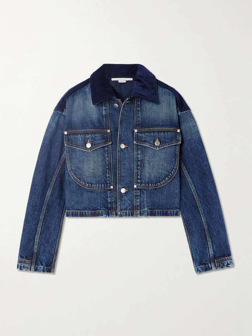 Stella McCartney Cropped Corduroy-trimmed Denim Jacket