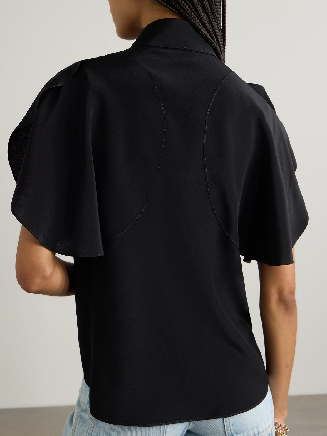 Paneled Silk-Crepe Shirt