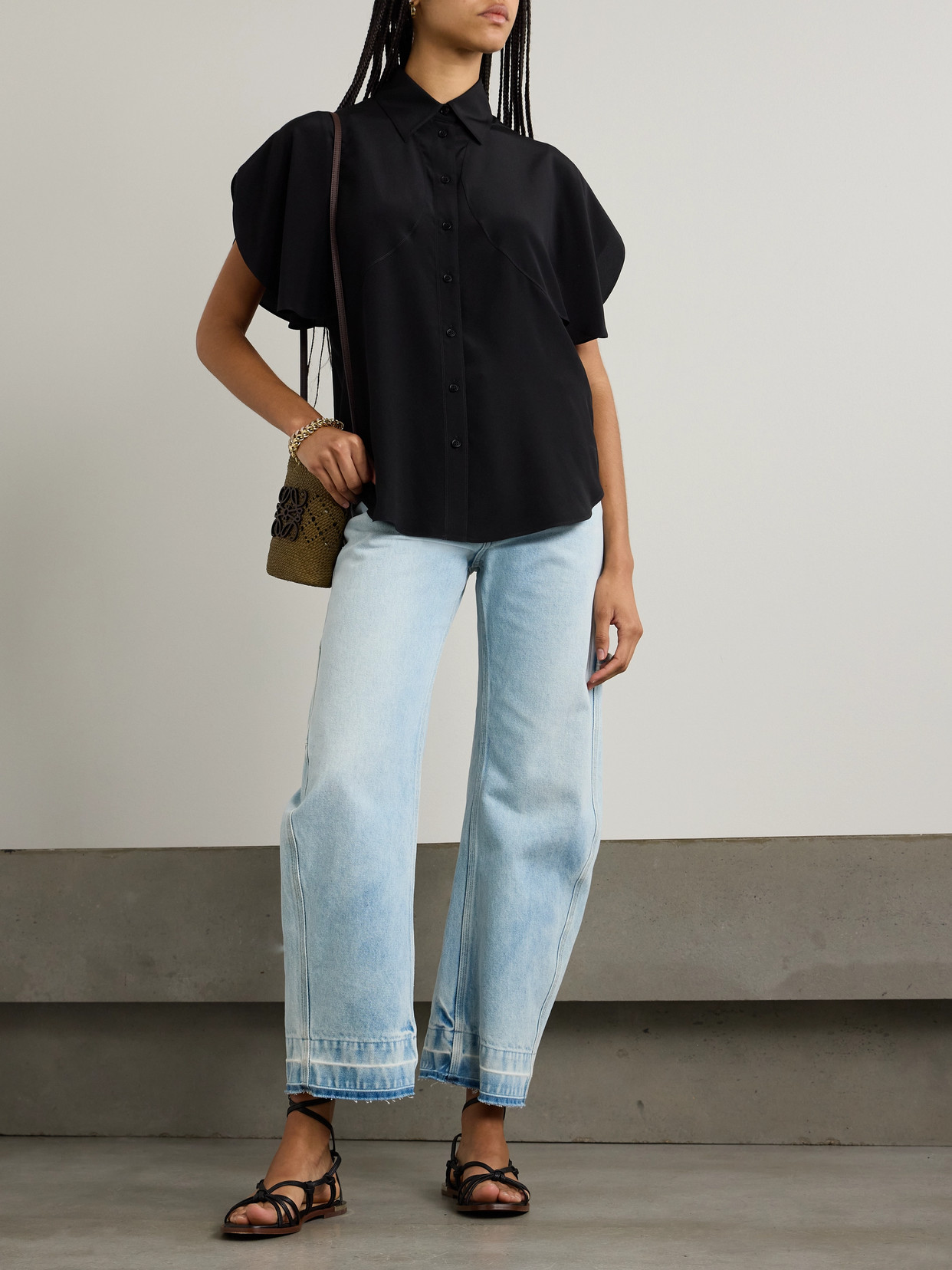 Paneled Silk-Crepe Shirt