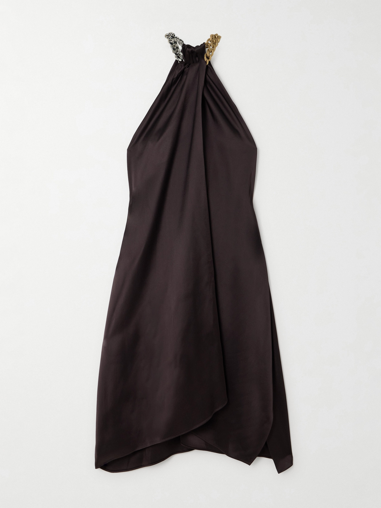 Stella McCartney - Chain-embellished Asymmetric Satin Dress - Brown