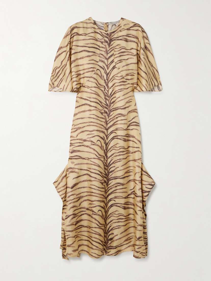 Stella McCartney Draped Zebra-print Silk Midi Dress