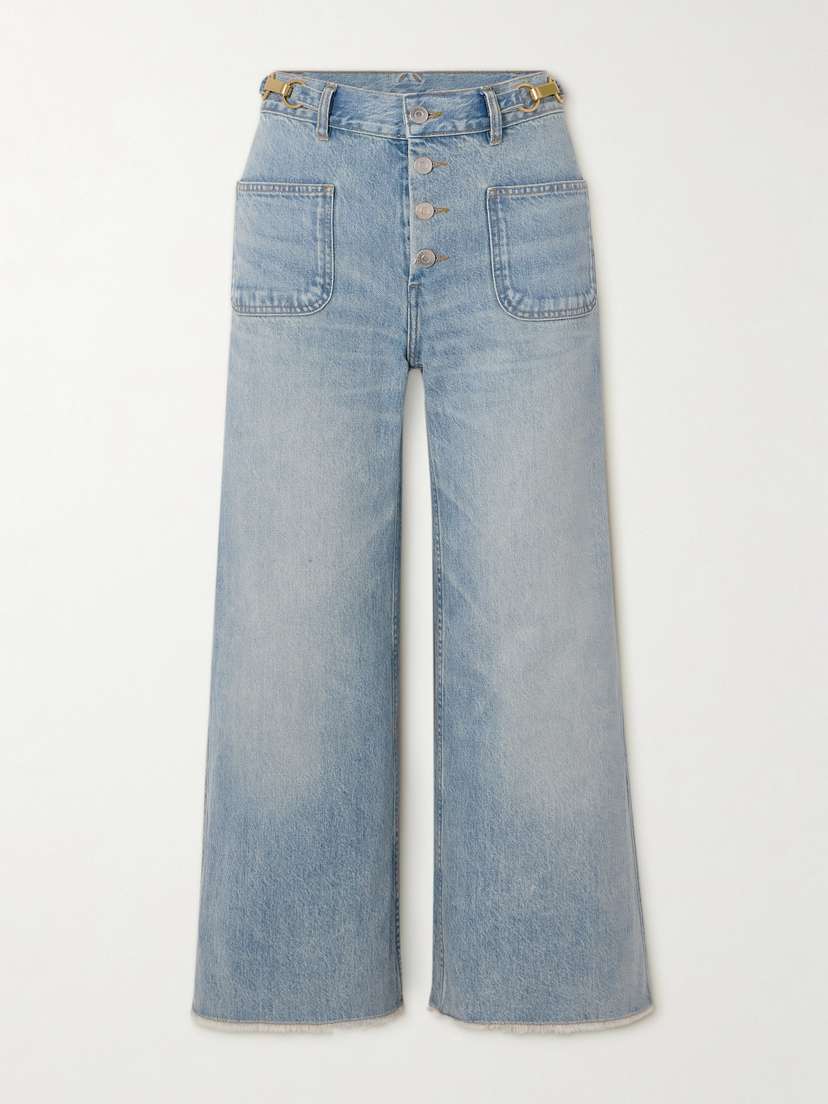 Stella McCartney Cropped Frayed Embellished Mid-rise Flared Jeans