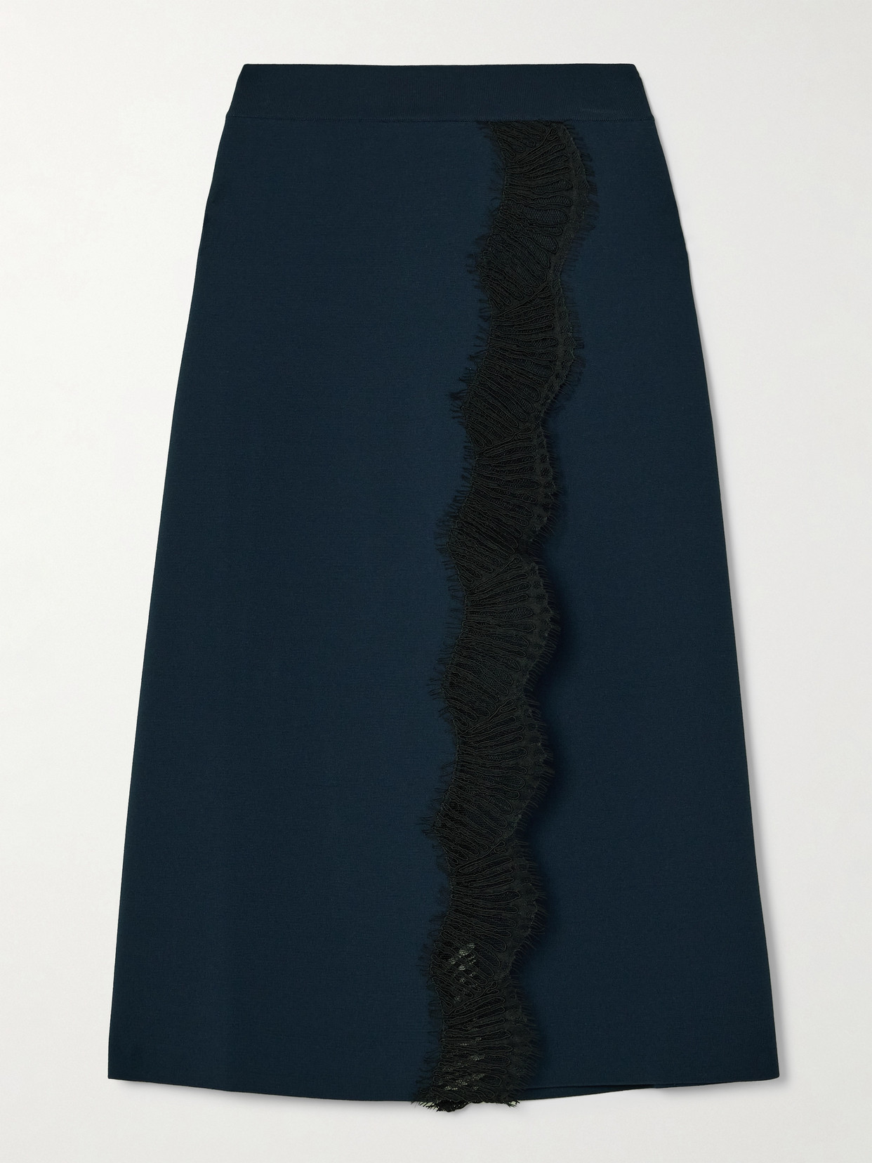 Stella Mccartney Lace-trimmed Stretch-knit Midi Skirt In Blue