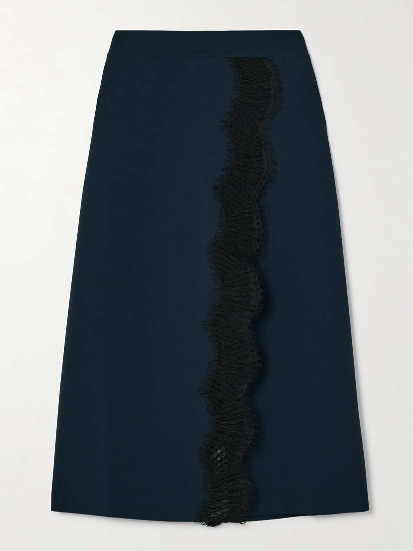 Stella McCartney Wrap-effect Lace-trimmed Jersey Midi Skirt