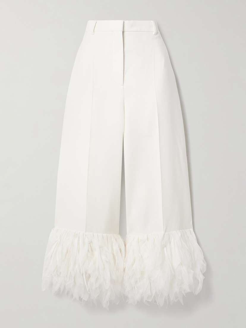 Stella McCartney Fringed Tulle-trimmed Twill Wide-leg Pants