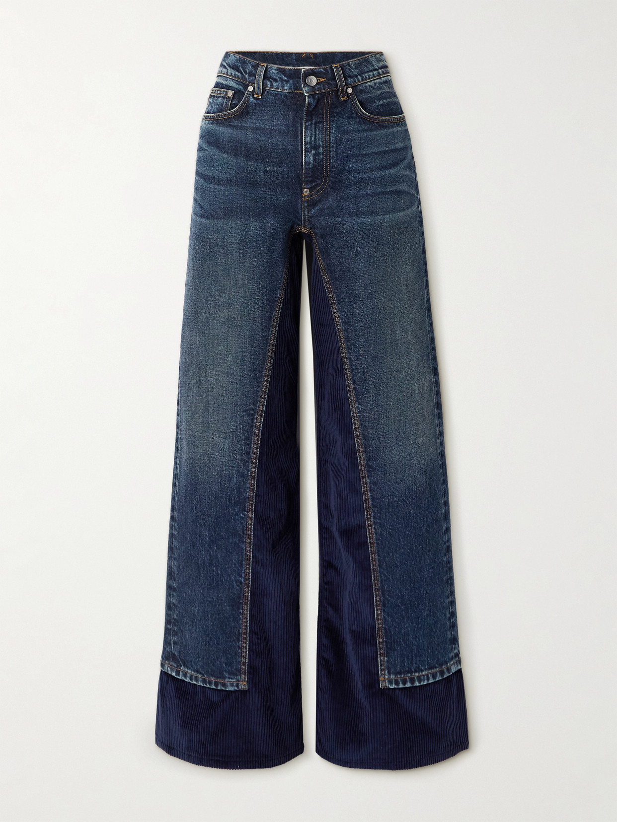 Stella McCartney - Corduroy Trimmed High-rise Wide-leg Jeans - Blue