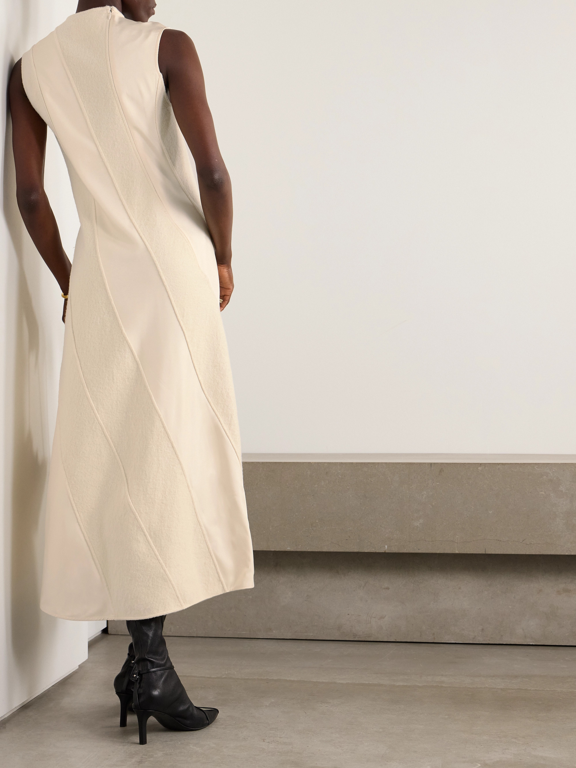 Jil Sander Paneled cotton and wool-blend and satin midi dress
