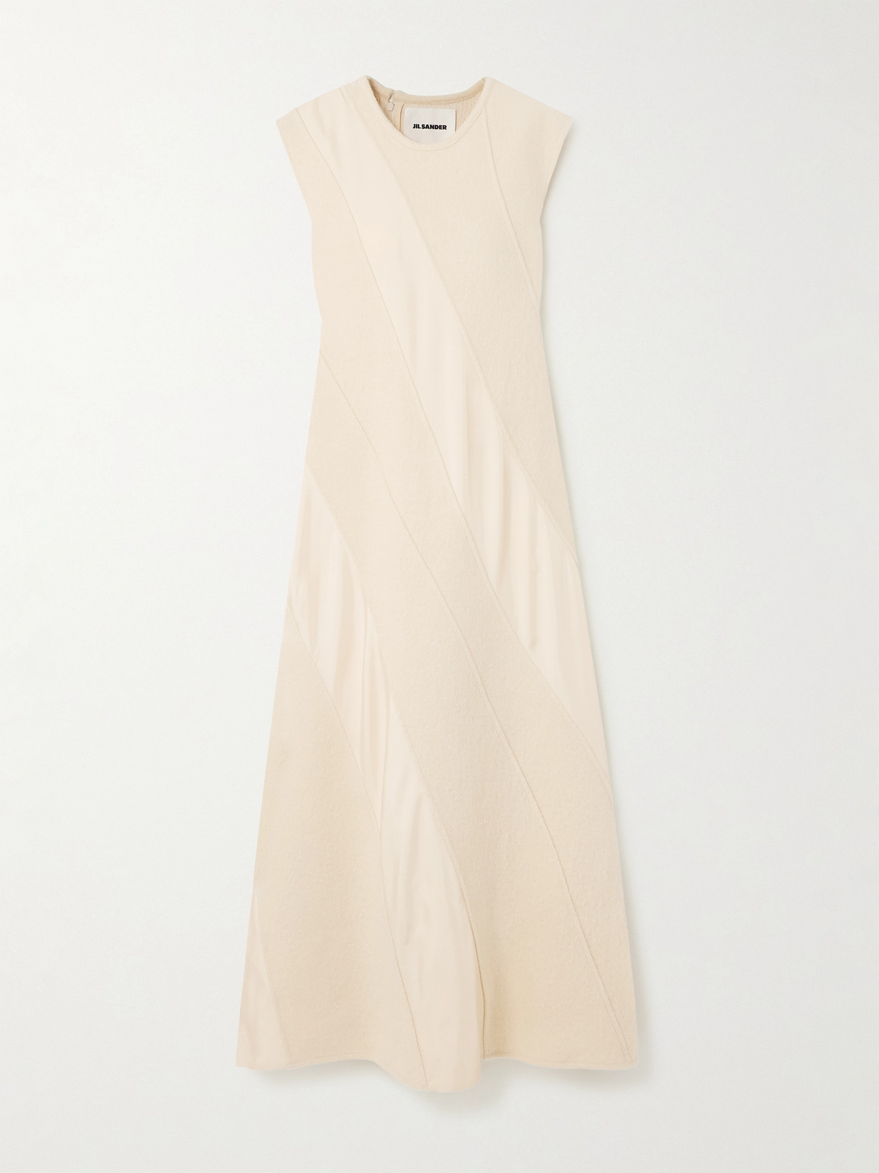 Jil Sander - Paneled Cotton And Wool-blend And Satin Midi Dress - Neutrals