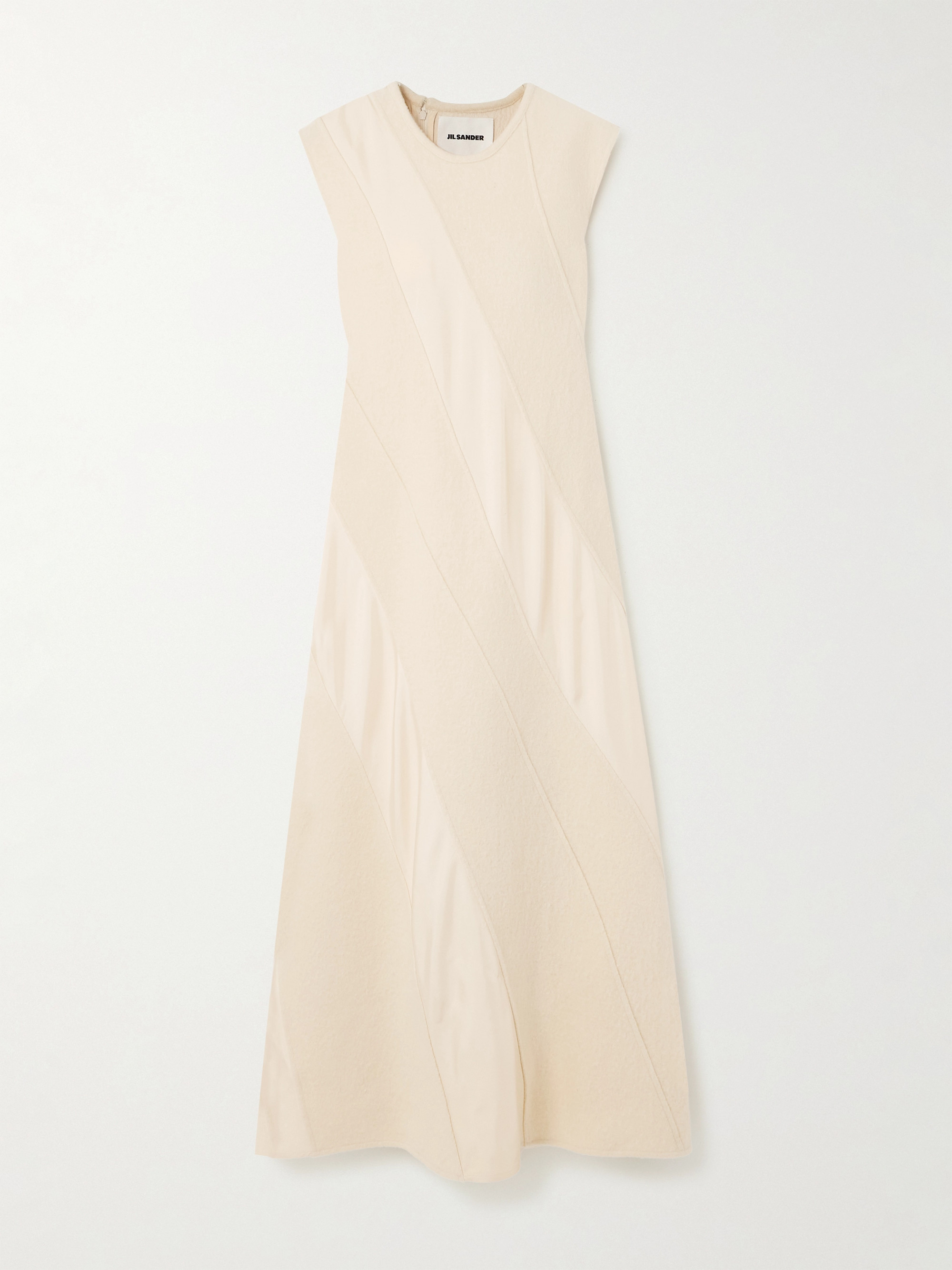 Jil Sander Paneled cotton and wool-blend and satin midi dress