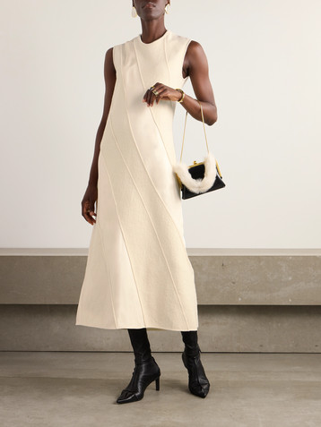 Jil Sander Paneled cotton and wool-blend and satin midi dress