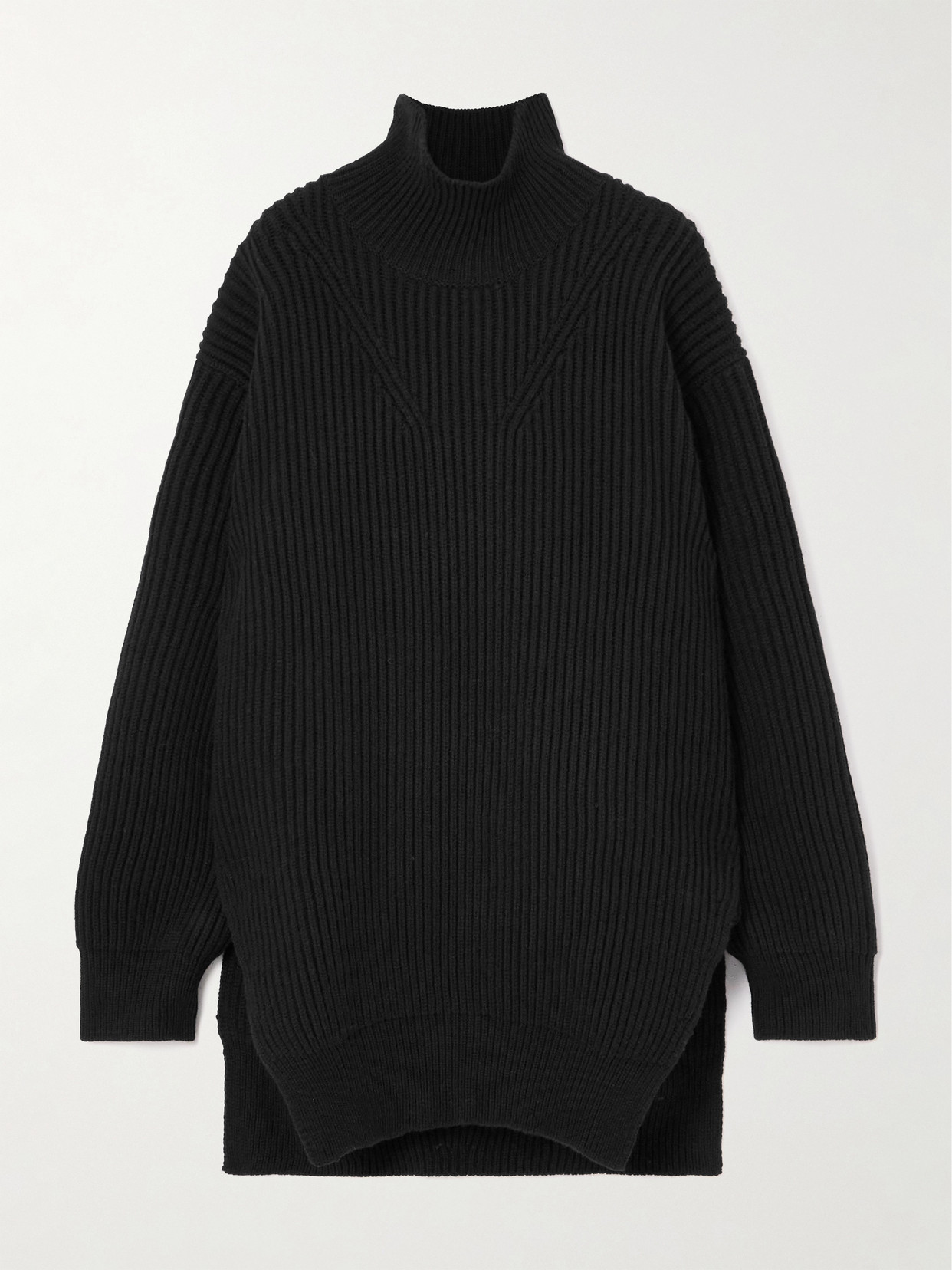 Jil Sander Oversized Ribbed Wool Turtleneck Sweater In Black