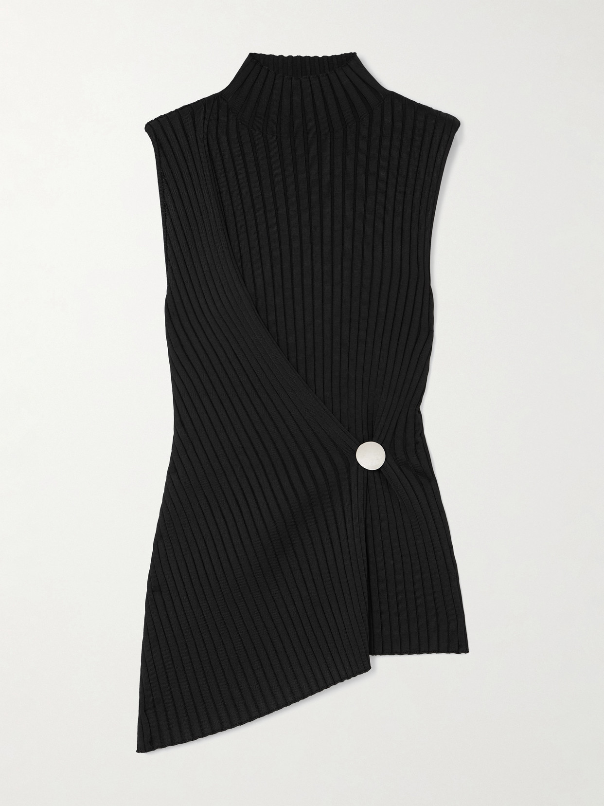 Jil Sander - Asymmetric Embellished Ribbed-knit Wrap Tank - Black