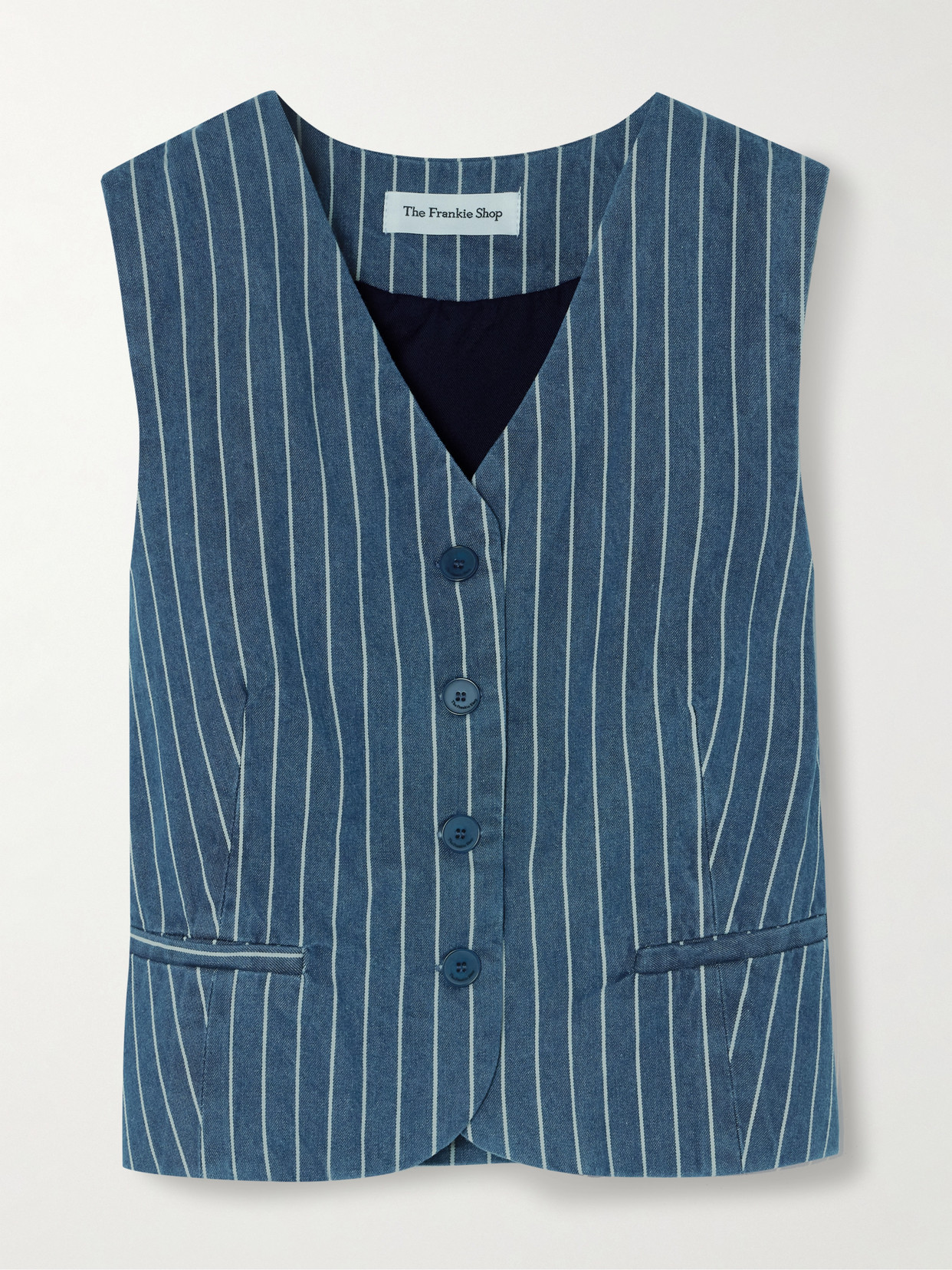 The Frankie Shop Clare Striped Denim Vest In Blue