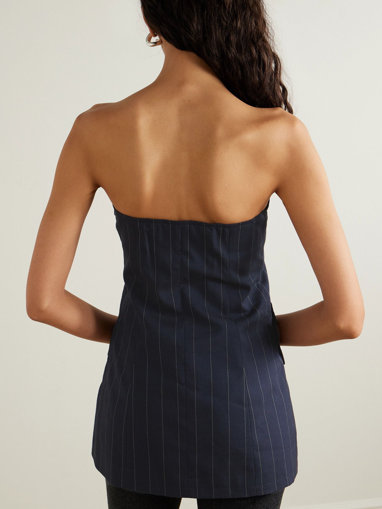 The Frankie Shop Sunny Strapless Linen-blend Suiting Top In Blue