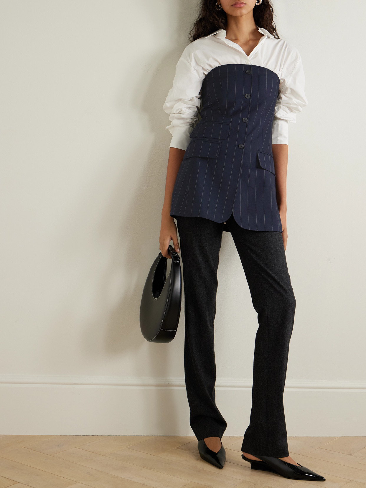 The Frankie Shop Sunny Strapless Linen-blend Suiting Top In Blue