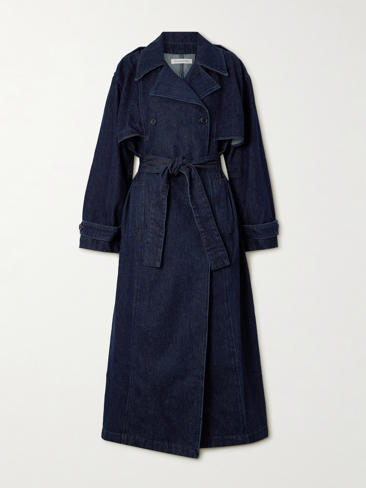 The Frankie Shop Double-breasted Denim Trench Coat In Blue